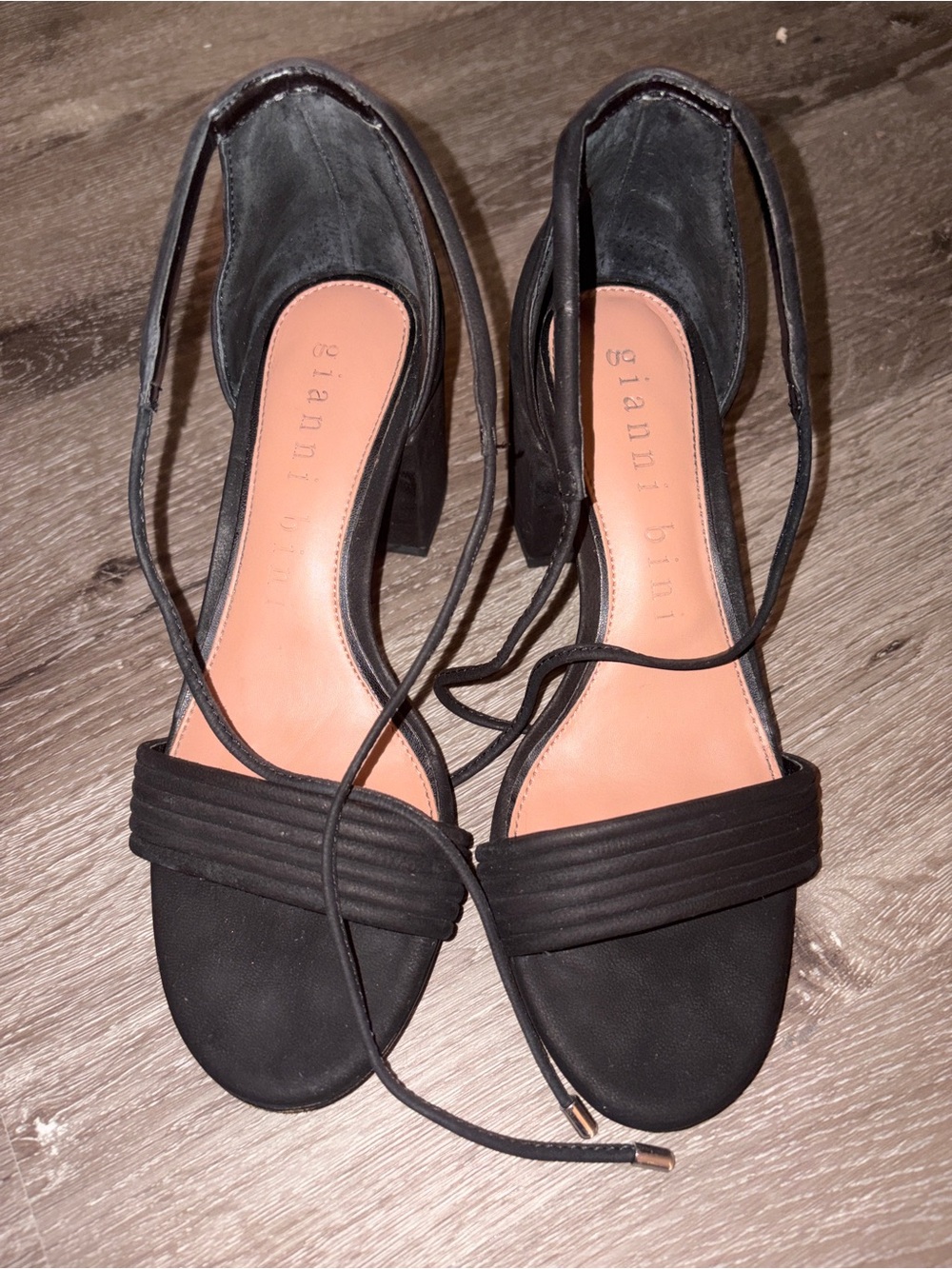 Gianni Bini Black Suede Ankle-Tie Block Heel Sandals